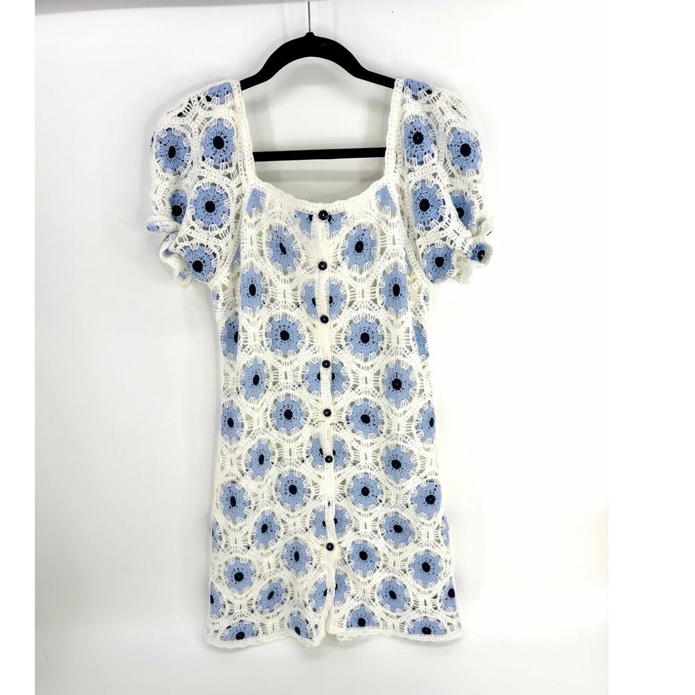 NWT Rebellion Again doily crochet short sleeve button down mini dress